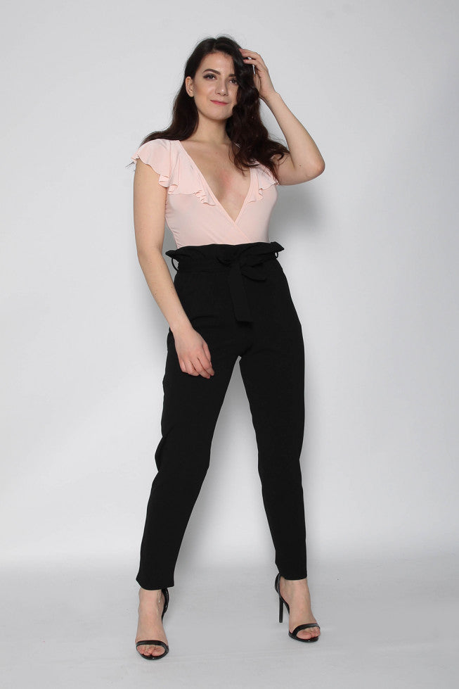 Womens Trousers Tie Waist Paperbag Trousers Slim Paperbag Trousers
