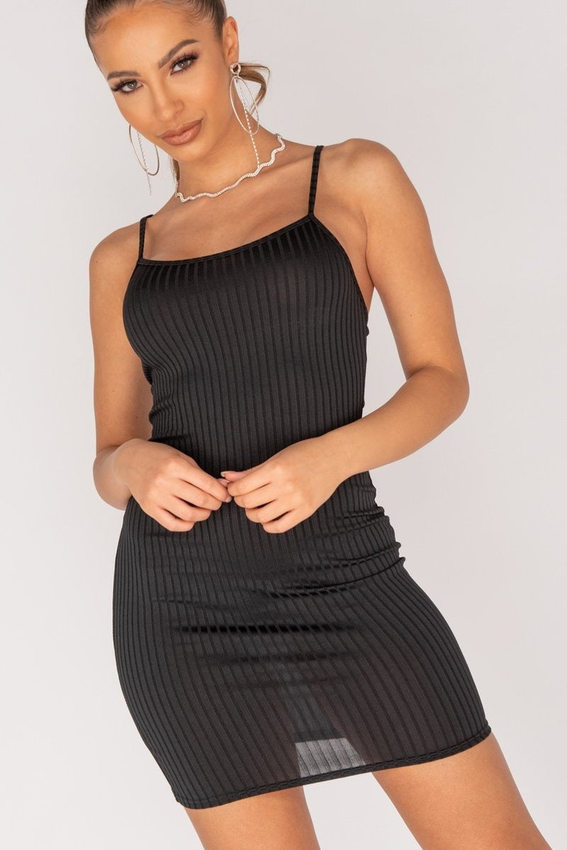 Black Rib Knit Cami Mini Dress Black Rib Knit Cami Mini Dress