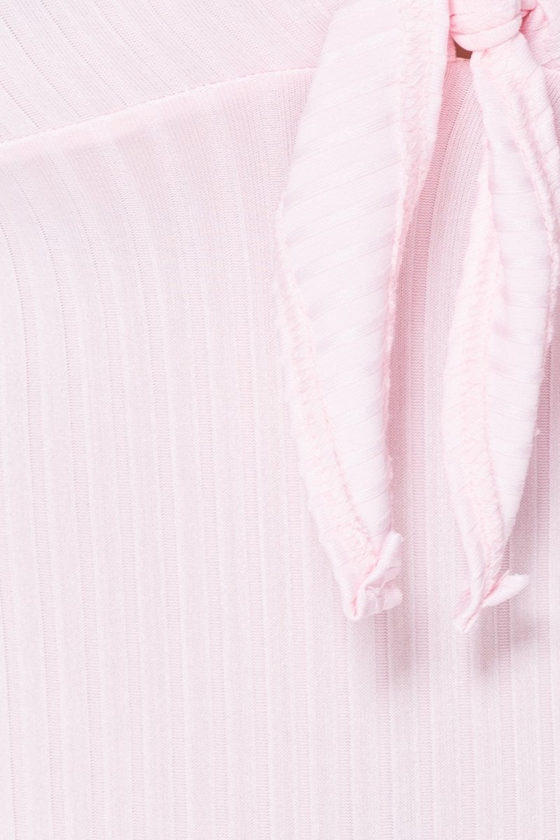 Pink Tie Front Rib Knit Bodysuit